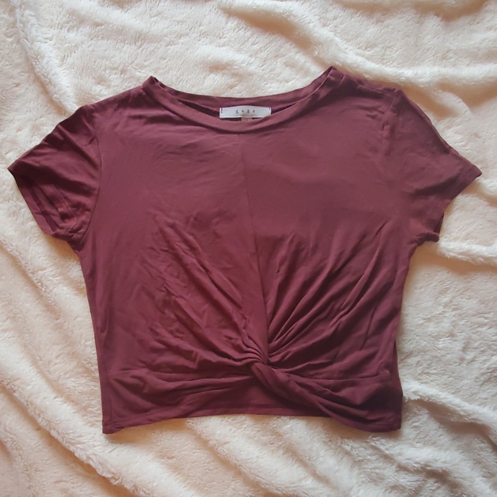 Burgundy Tie Front Crop